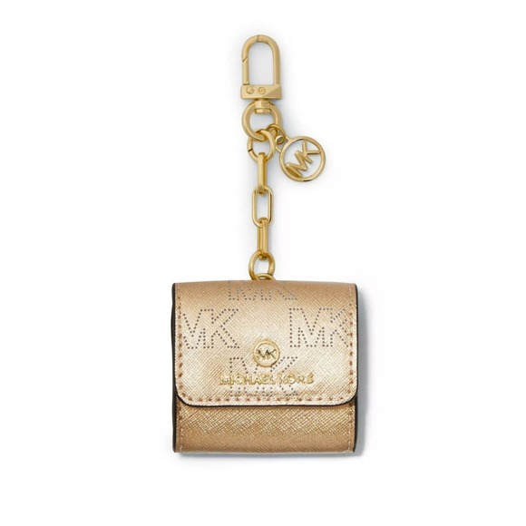 LEATHER CLIP CASE FOR AIRPODS MICHAEL KORS PALE GOLD & GOLD HARDWARE - Picture 2 of 6